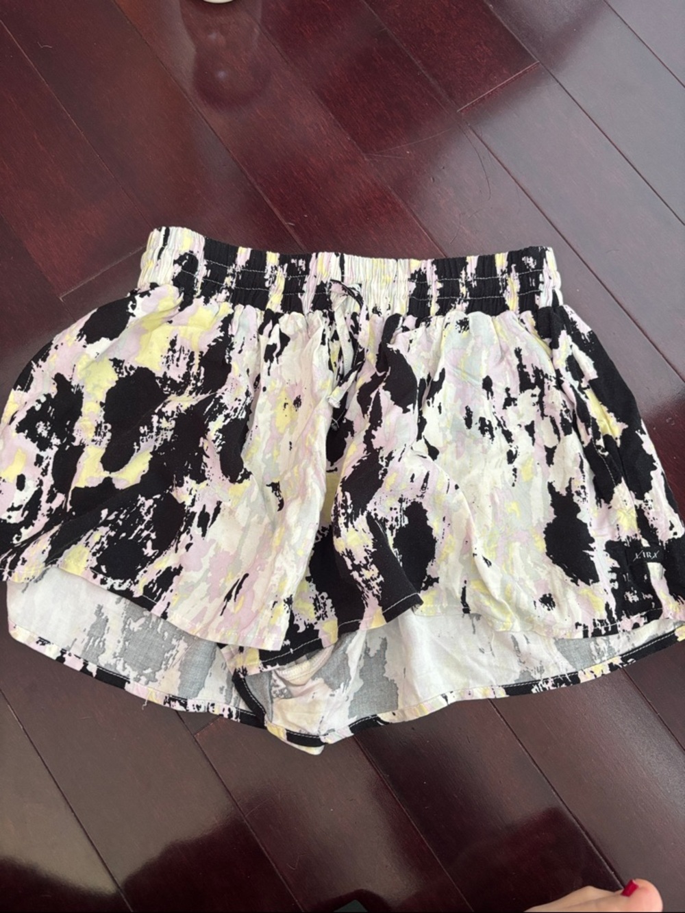 Lira Black with Pastel Yellow & Pink Abstract Athletic Shorts
